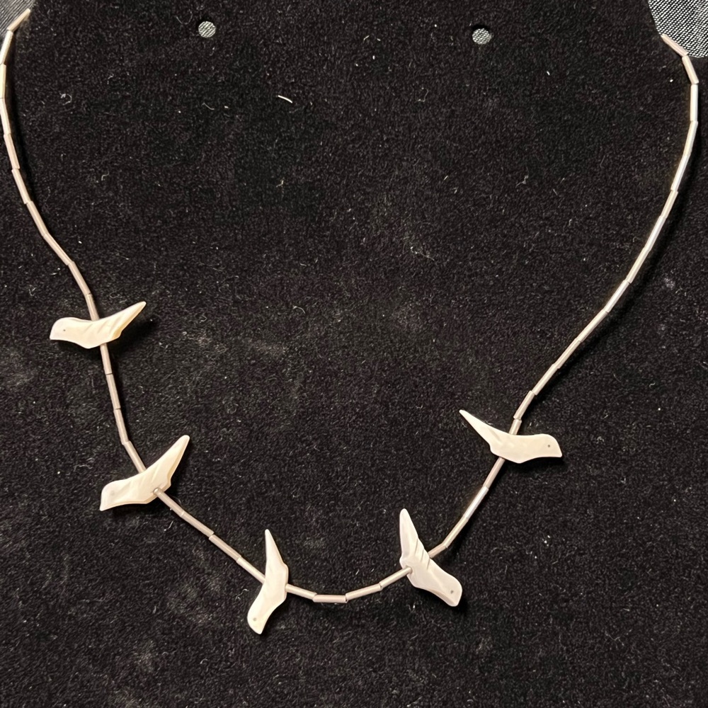 Native liquid silver necklace with bird stone fetishes